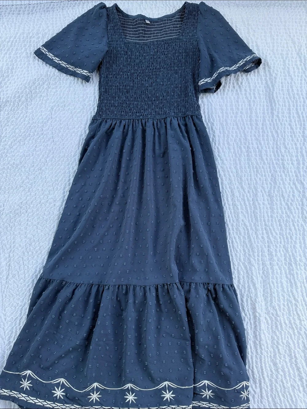 Girls Navy Blue Embroidered Smocked Dress